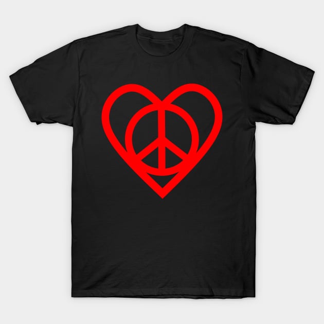 Love And Peace Sign Red T-Shirt by SartorisArt1